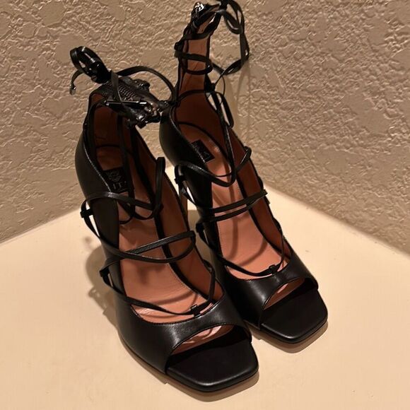 Lita By Ciara Women's 39 Ankle Wrap Strappy Heel Sandals Black Italian Leather - Picture 1 of 16
